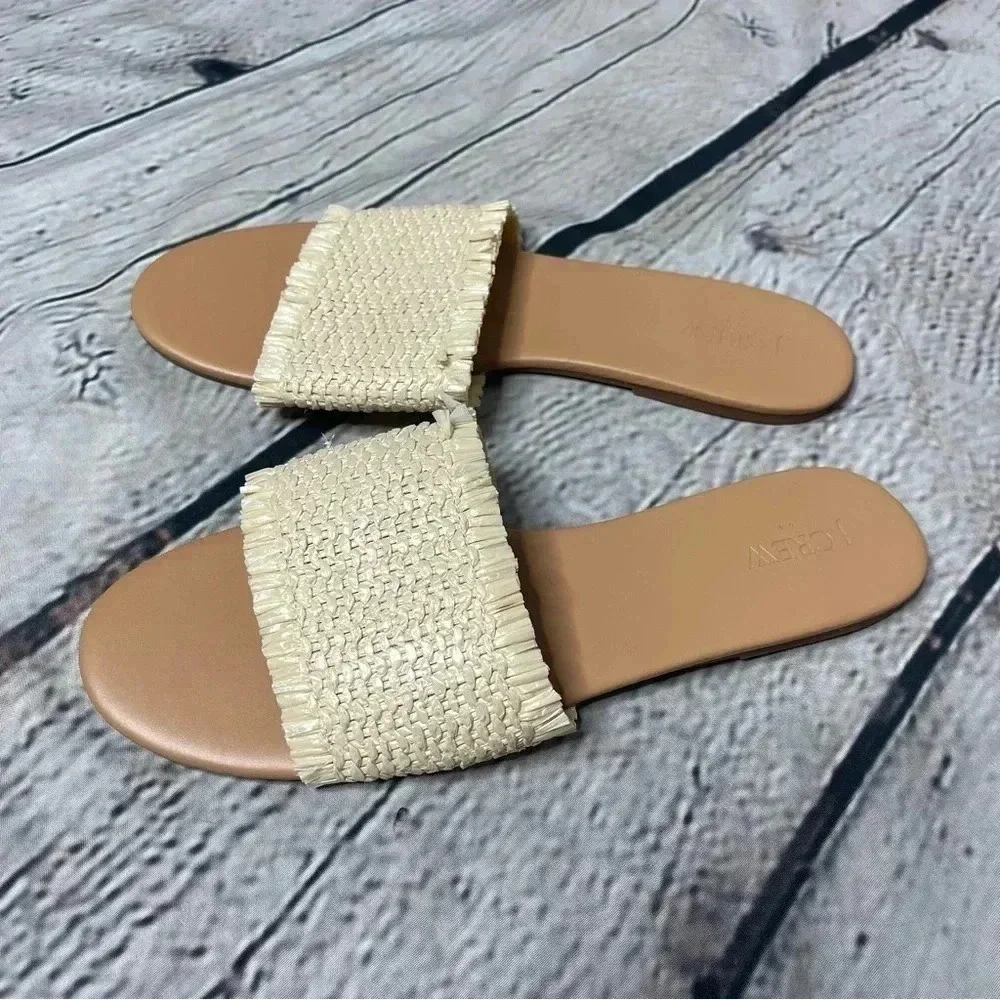 J Crew Size 10.5 Raffia Slide Sandals Natural Beige Flat Casual AX843